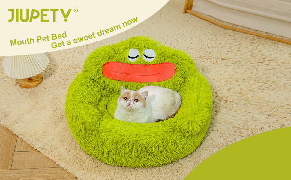 Green Mouth Cozy Pet Donut Bed - Calming Plush for Dogs & Cats