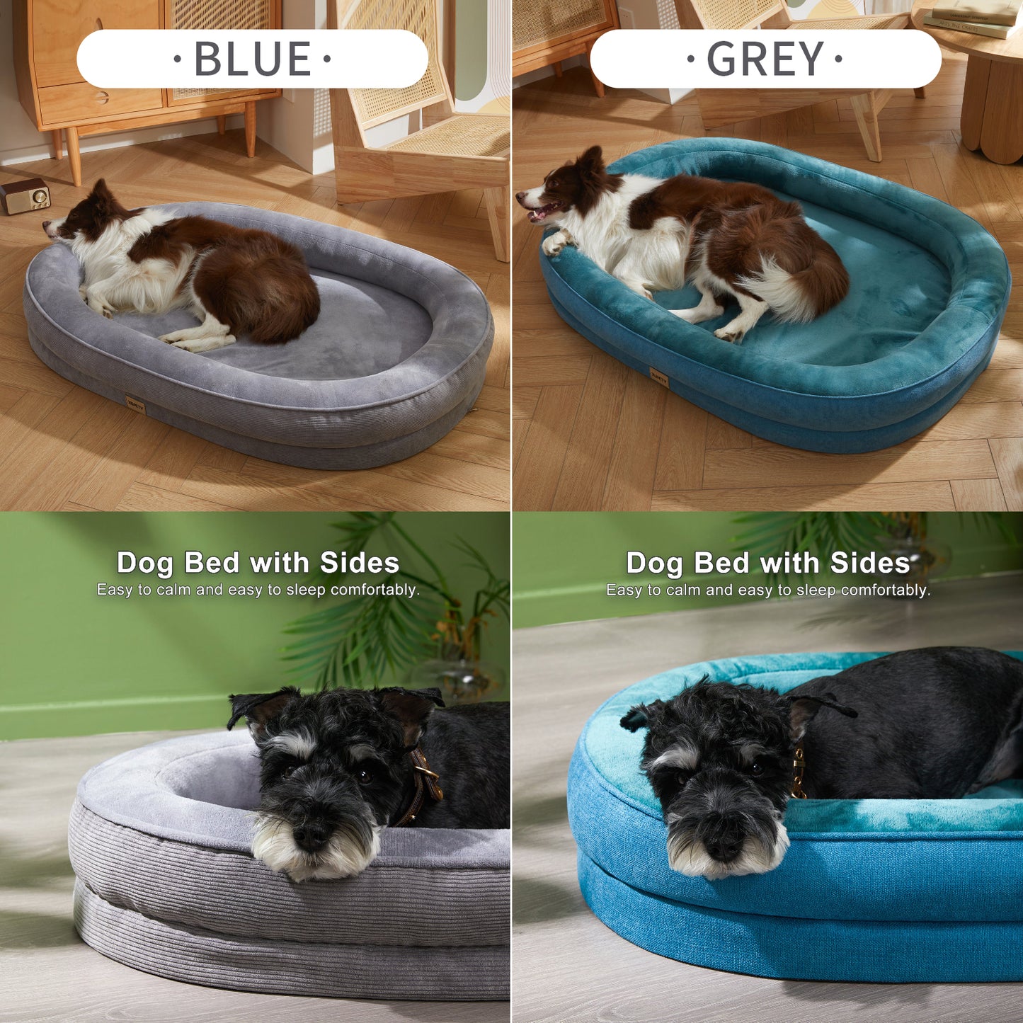 Luxury Round Dog Bed - Waterproof Lining & Bolster