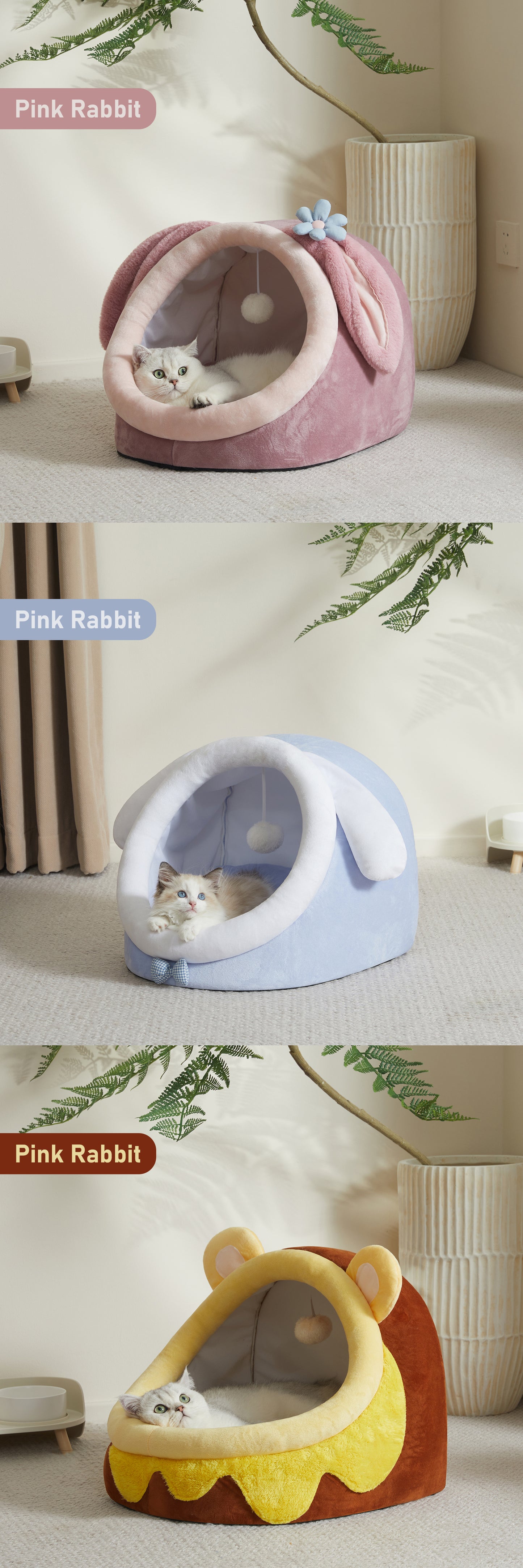 Cute Crystal Velvet Cat Igloo - Cozy Indoor Bed for Cats