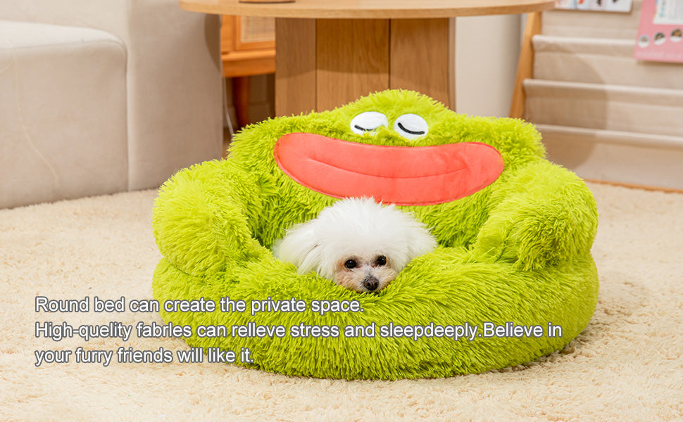 Green Mouth Cozy Pet Donut Bed - Calming Plush for Dogs & Cats