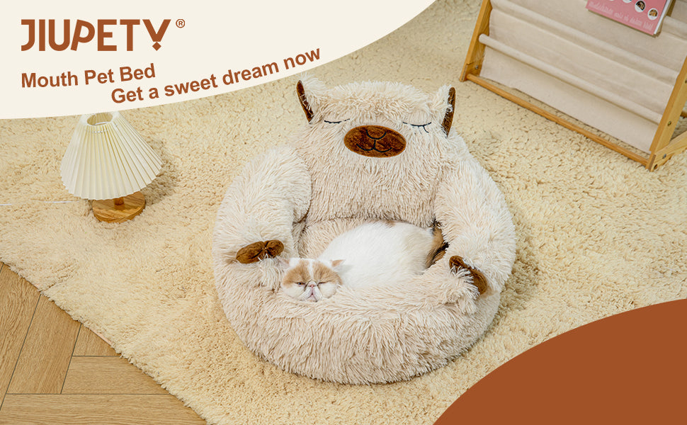 Camel Cozy Calming Donut Pet Bed - Plush, Cute Cartoon Puppy Design