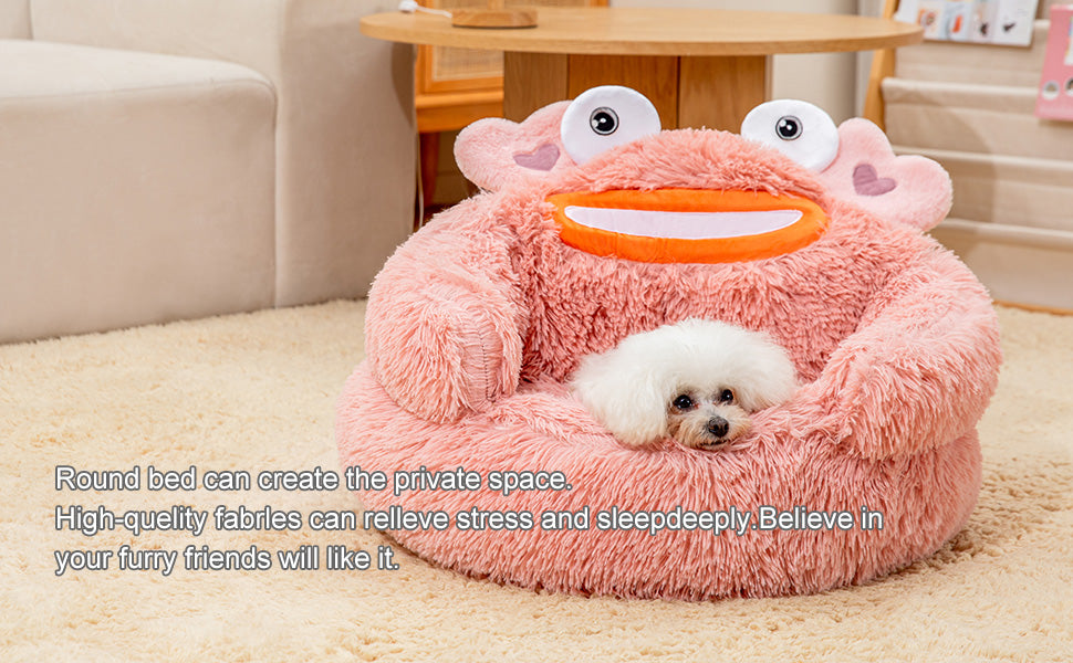 Pink Crab Cozy Calming Pet Donut Bed - Soothing & Soft for Dogs and Cats