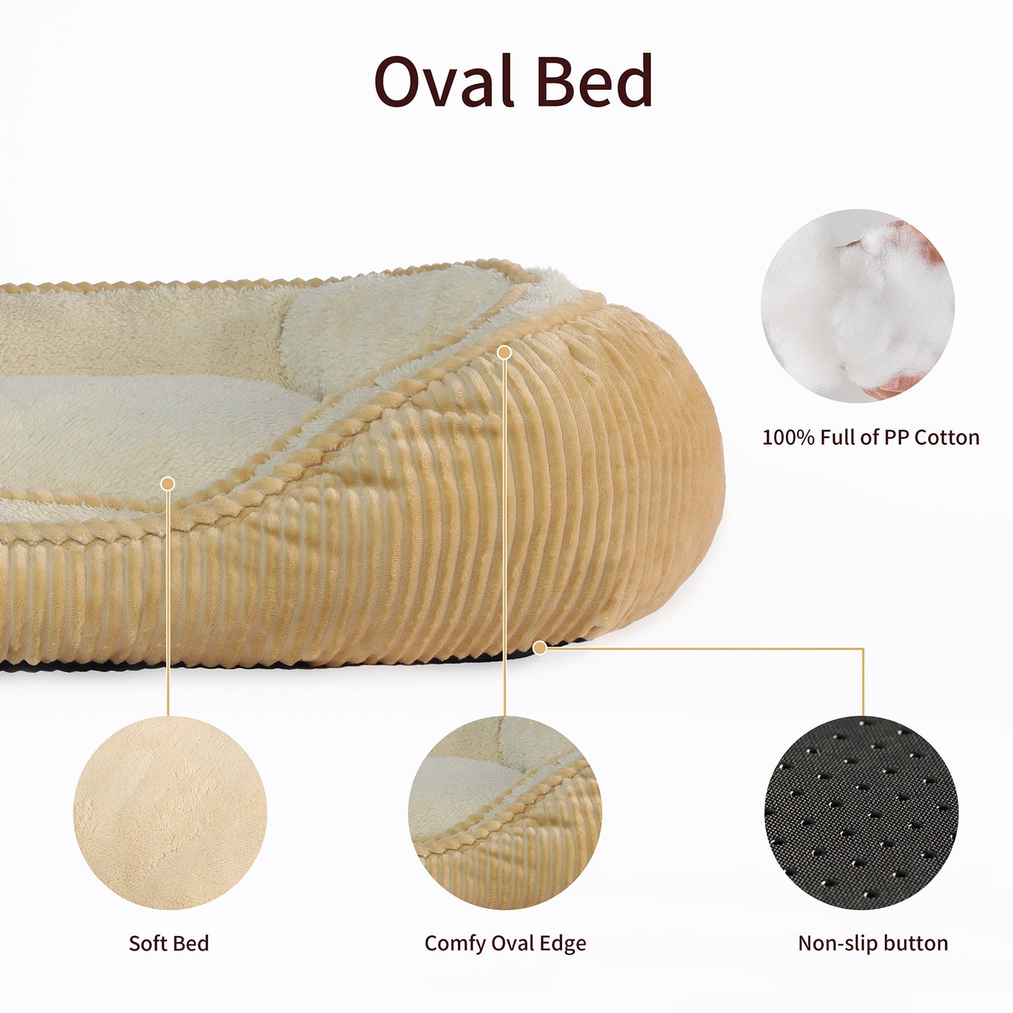 Oval Pet Bed - Cozy, Innovative Design, Plush Comfort, 100% PP Cotton Fill