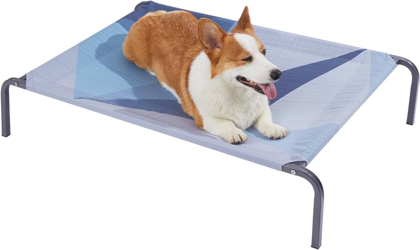 Elevated Cooling Outdoor Dog Bed, Durable Breathable Raised Dog Cots Beds, Portable Indoor & Outdoor Pet Hammock Bed for Extra Large Medium Small Dogs, M (36"×23"×6"), Blue.