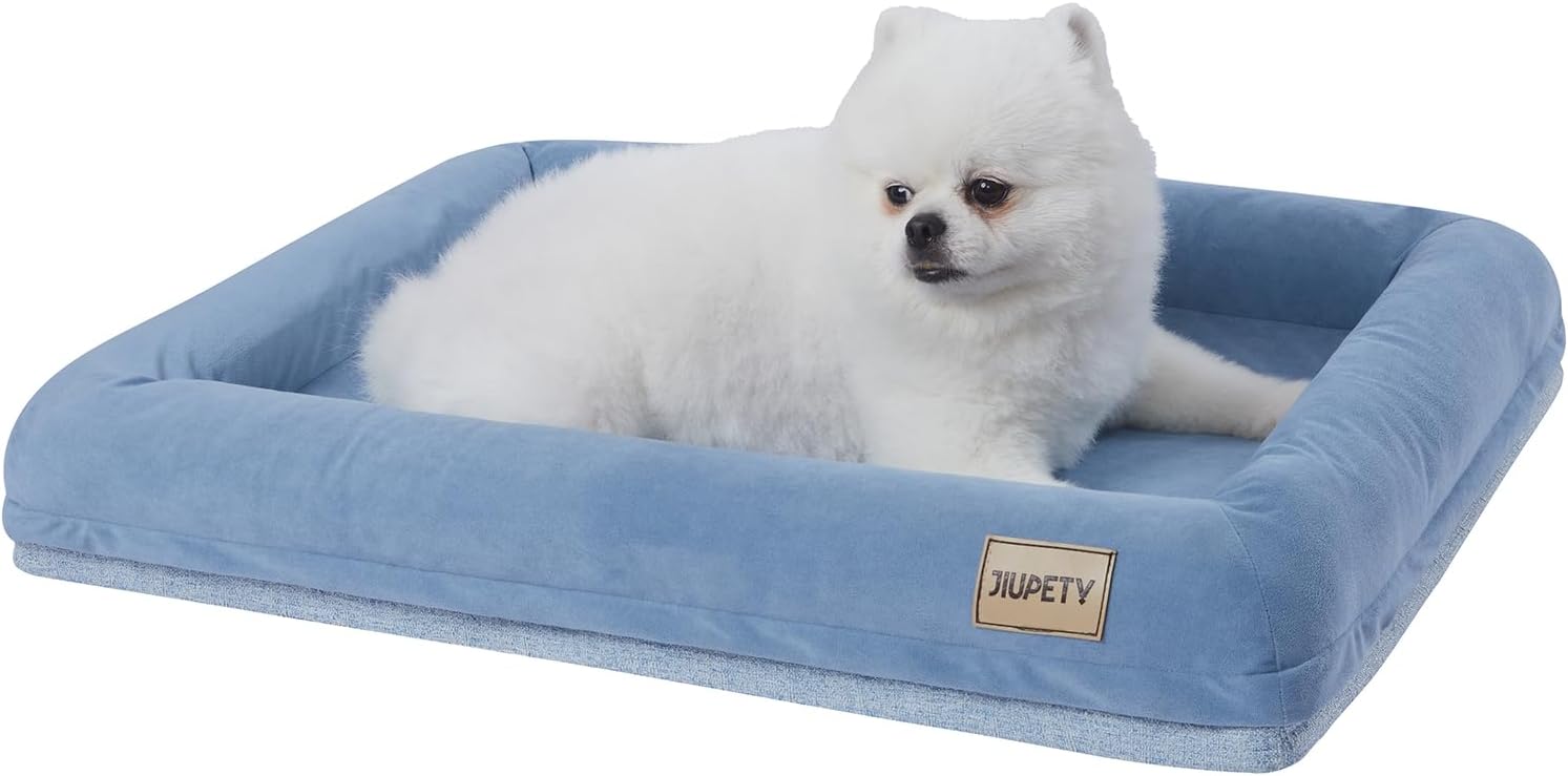 Orthopedic Dog Bed for Small Dogs, Waterproof Foam Dog Bed with Removable Washable Cover, Egg Crate Dog Sofa, Indestructible Dog Couch, Blue, M (28"×20"×4")