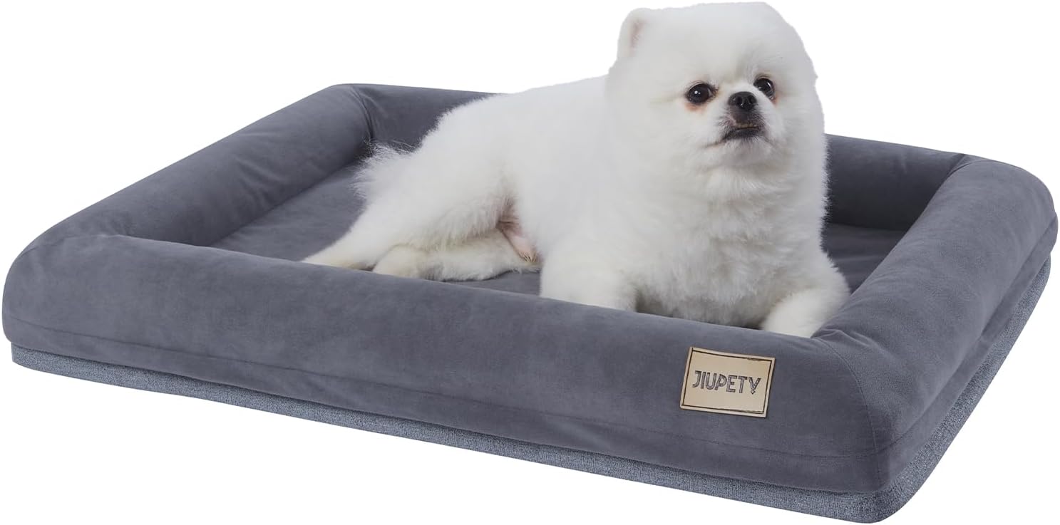 Orthopedic Dog Bed for Small Dogs, Waterproof Foam Dog Bed with Removable Washable Cover, Egg Crate Dog Sofa, Indestructible Dog Couch, Blue, M (28"×20"×4")