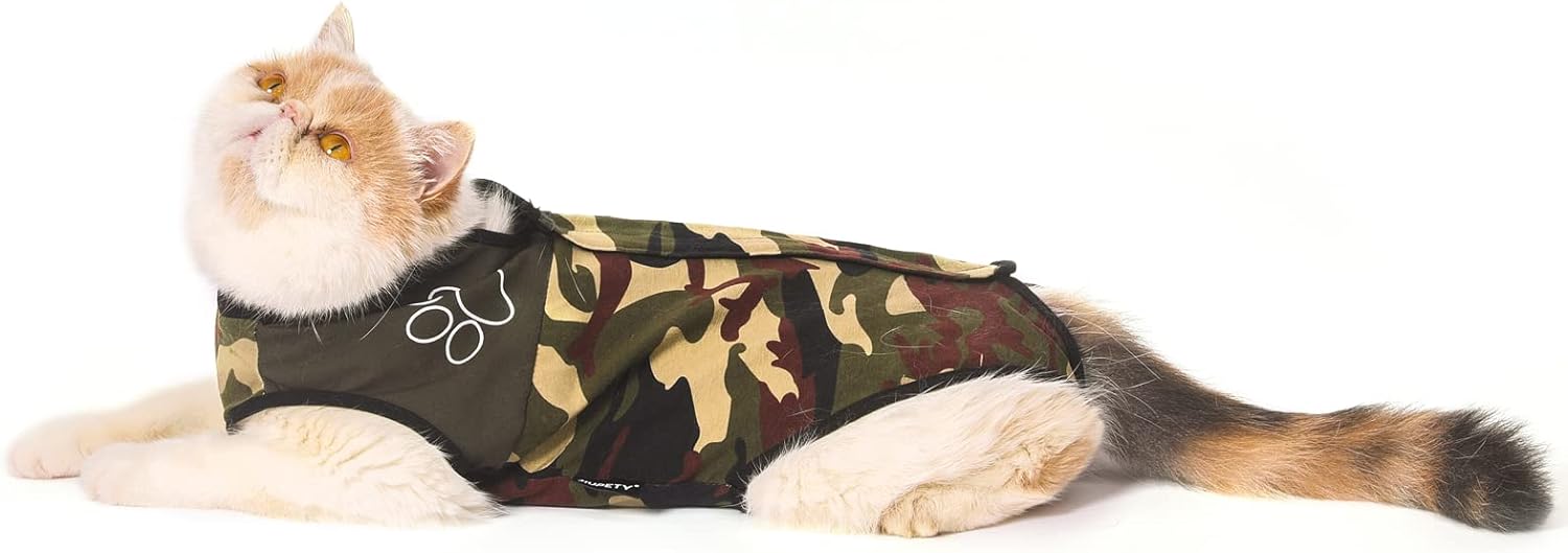 Cat Surgical Recovery Suit, Cat Bodysuit for Abdominal Wound after Surgery or Skin Diseases, Substitute E-Collar, M Size, Anti-Licking Surgical Cat Onesies, Blue & Paw.