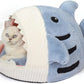 Cute Soft Cat Bed, Indoor Shark-Shaped Warm Cat Cave with Removable Washable Pillow for Cat, Gray, M.