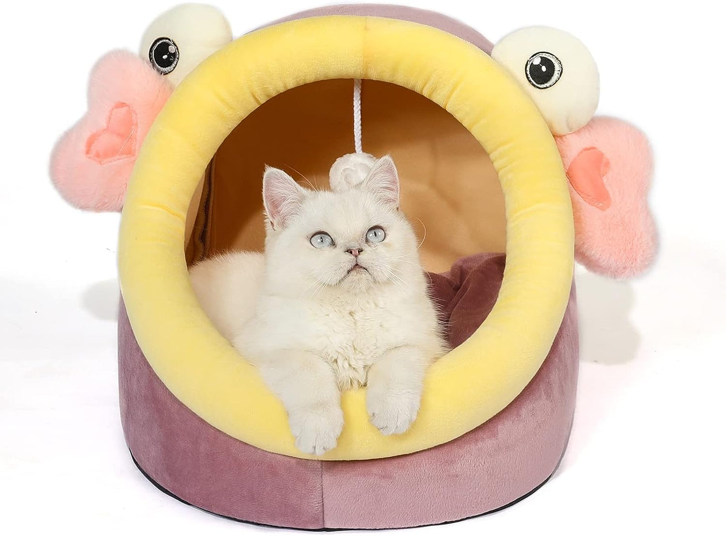 Cute Cat Bed, Indoor Lovely Crystal Velvet Igloo for Cat, Warm Cave Sleeping Nest Bed for Puppy and Kitten, Green Frog, S