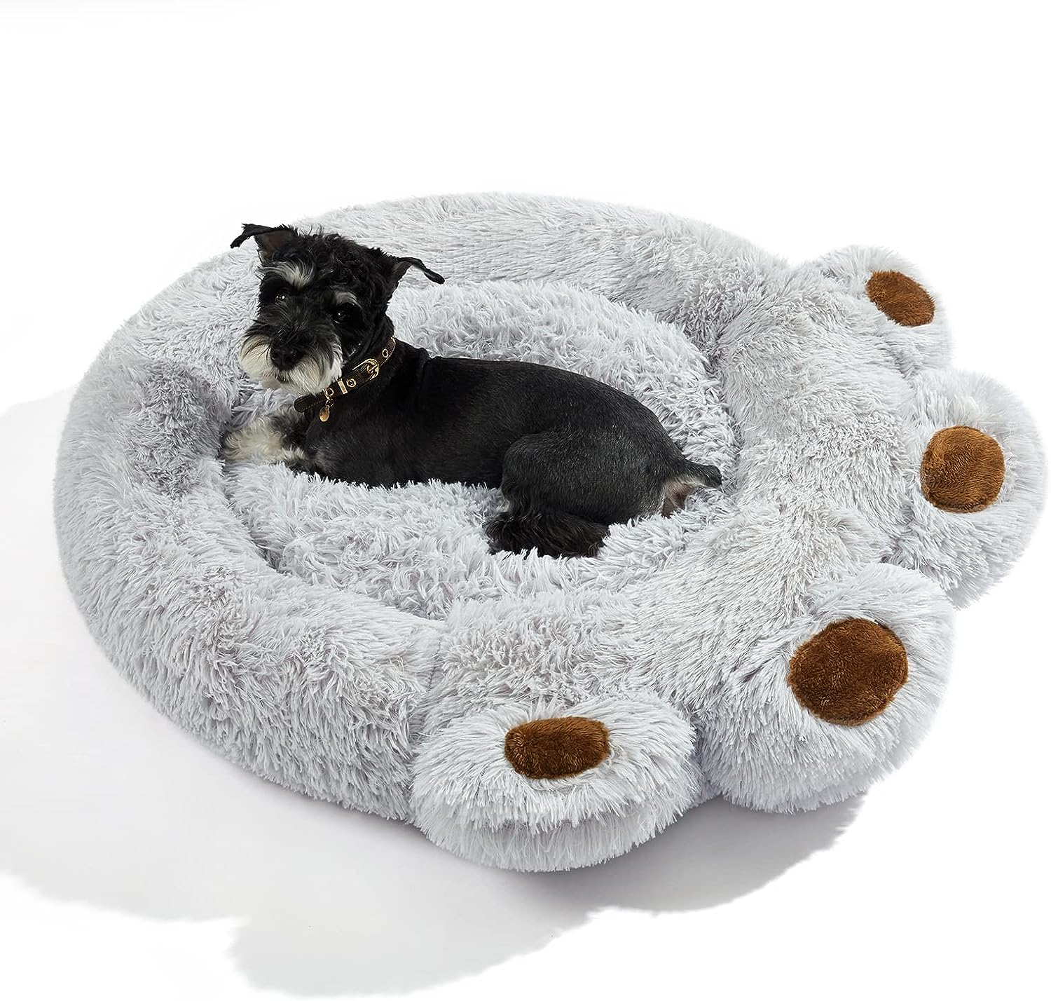 Brown Small Dog Bed, round Calming Donut Dog Bed, Flush and Fluffy Dog Bed, Comfy and Cozy Dog Bed, M Size (22"X22") Dog Bed with Non-Slip Bottom Dog Bed