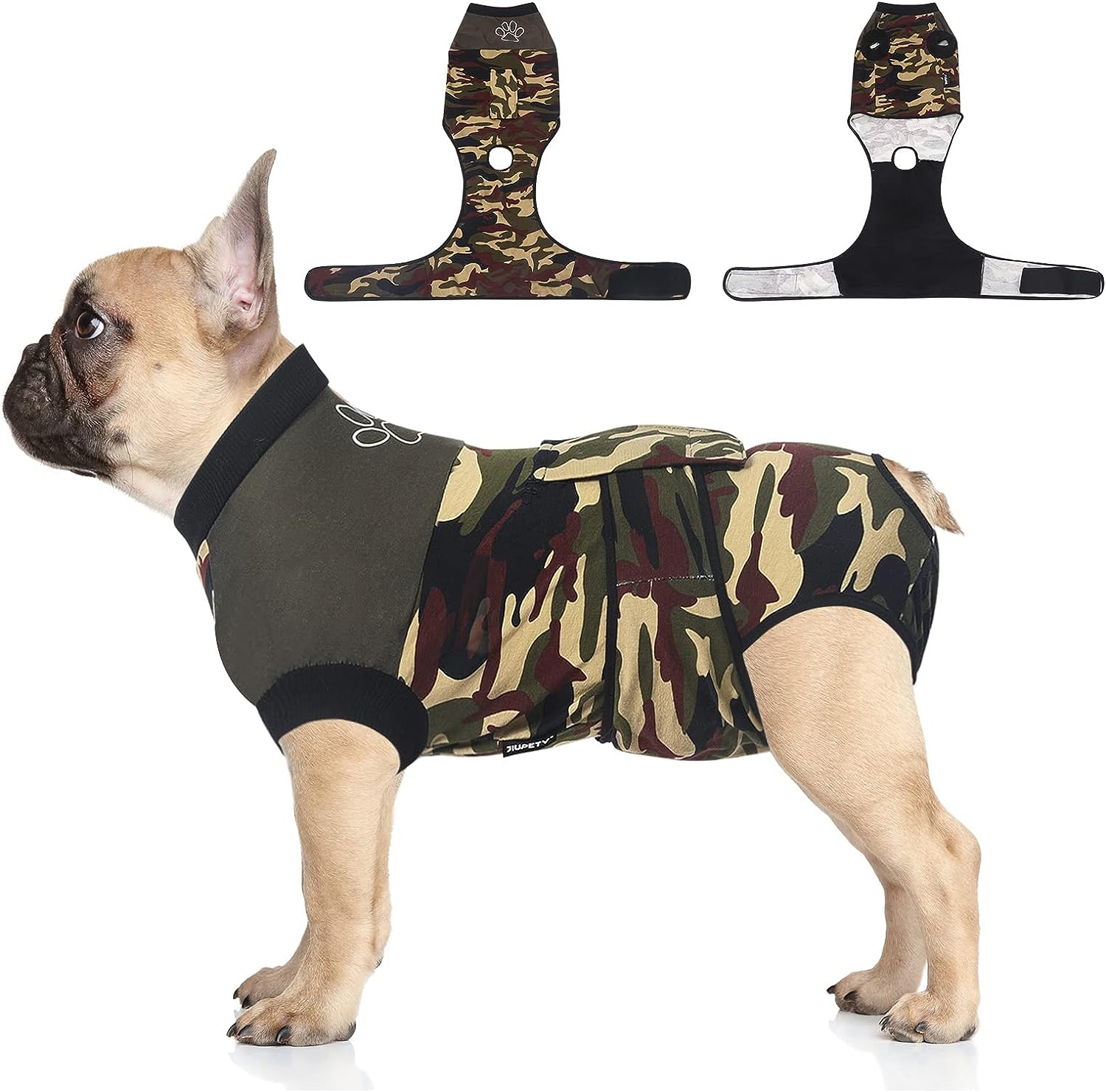 Dog Recovery Suit Adjustable, Dog Bodysuit for Abdominal Wound after Surgery, Substitute E-Collar, M Size, Anti-Licking Surgical Dog Onesies, Camo.