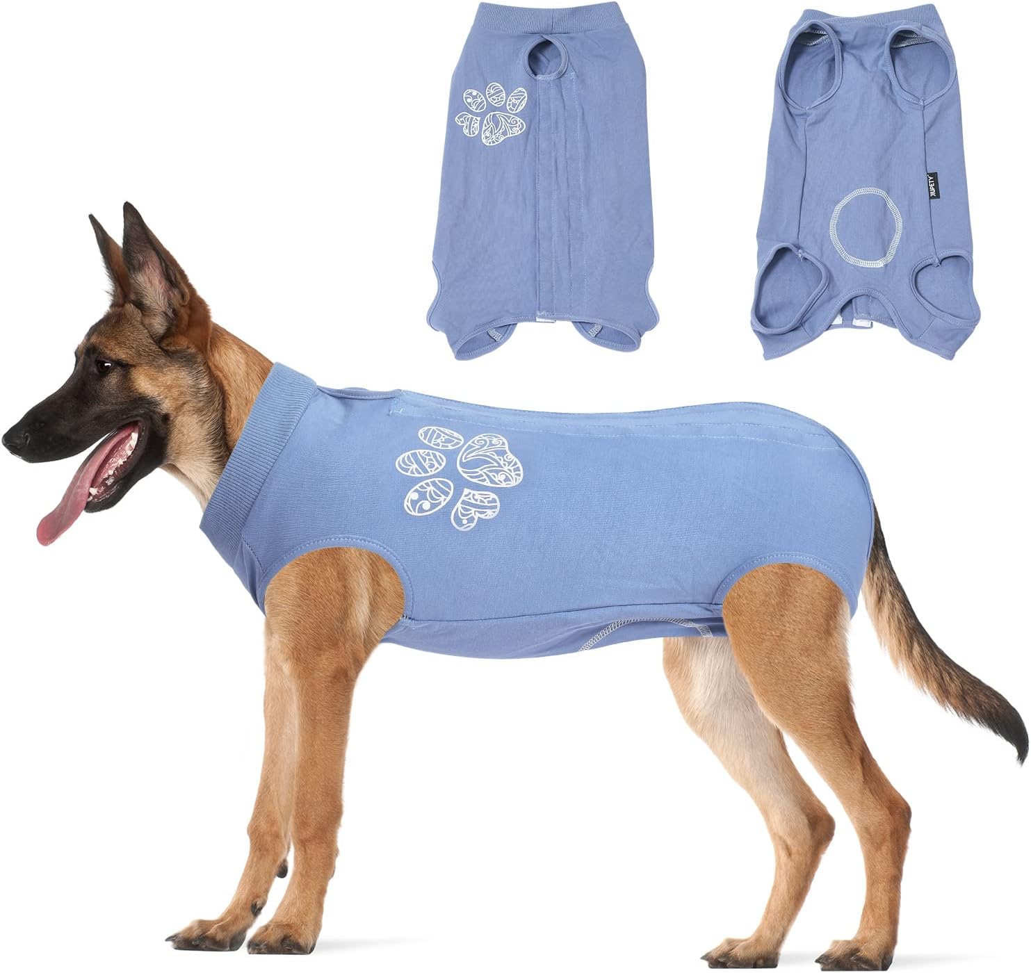 Dog Recovery Suit Adjustable, Not Fit Slim and Long Body, Dog Suit for Surgery Recovery, M Size, Anti-Licking Surgical Dog Onesies, Blue & Paw.