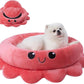 Cute Octopus Dog Bed with Smiling Face, Soft round Dog Bed with Removable Cushion, Cartoon Style and Smiling Face, Luxury, Soft, Comfy, Cozy, Fit Small to Large Dogs (Red)