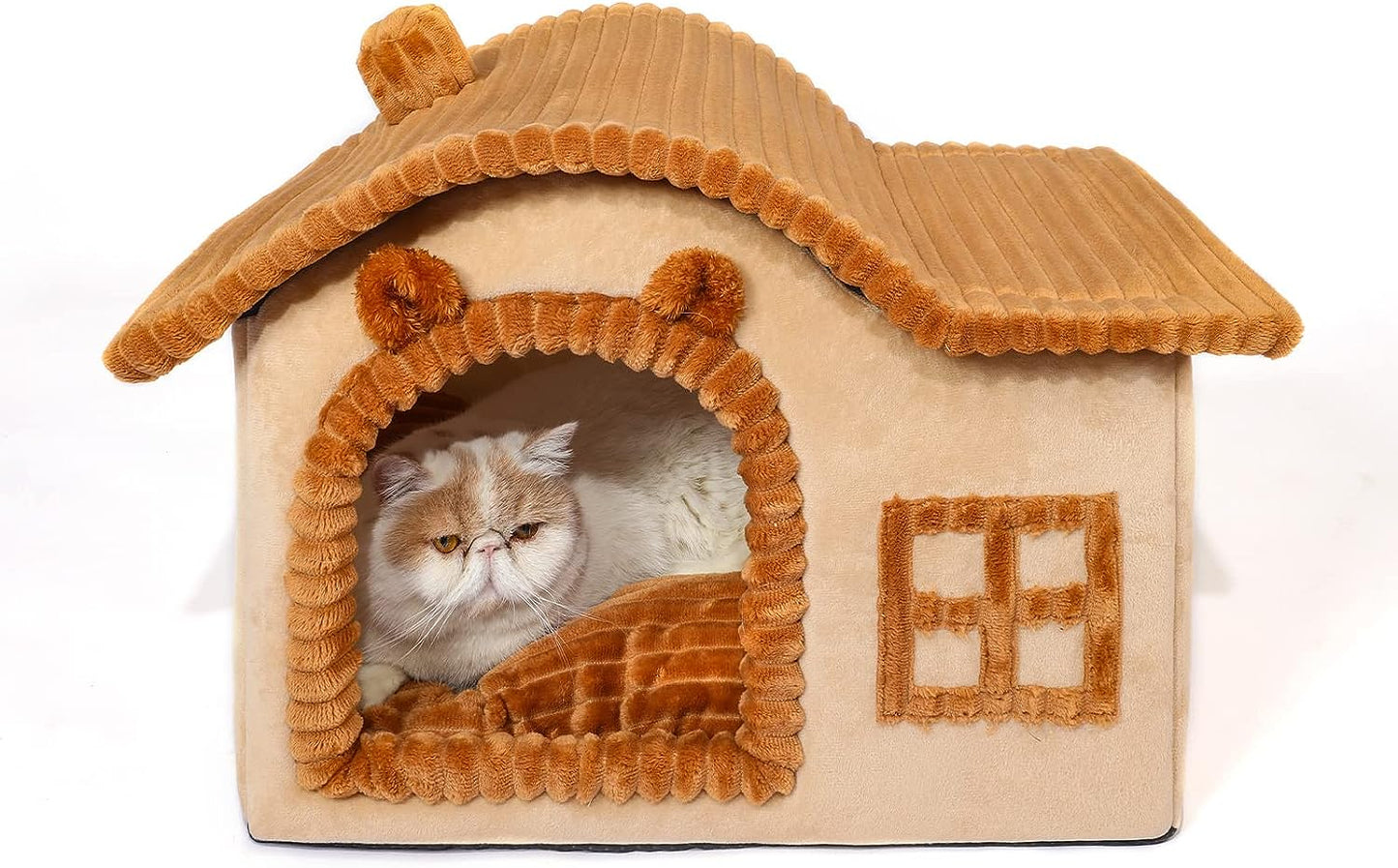 Kitten Cat House for Cat, Chimney Cat Houses for Indoor Cats, Enough Interior Space, Kitten Animal House for 3-7 Lbs Kitty Cat, Cartoon Cute Chimney Cat House