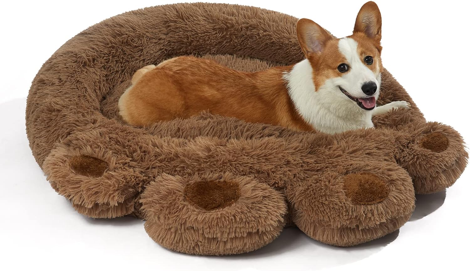 Brown Small Dog Bed, round Calming Donut Dog Bed, Flush and Fluffy Dog Bed, Comfy and Cozy Dog Bed, M Size (22"X22") Dog Bed with Non-Slip Bottom Dog Bed