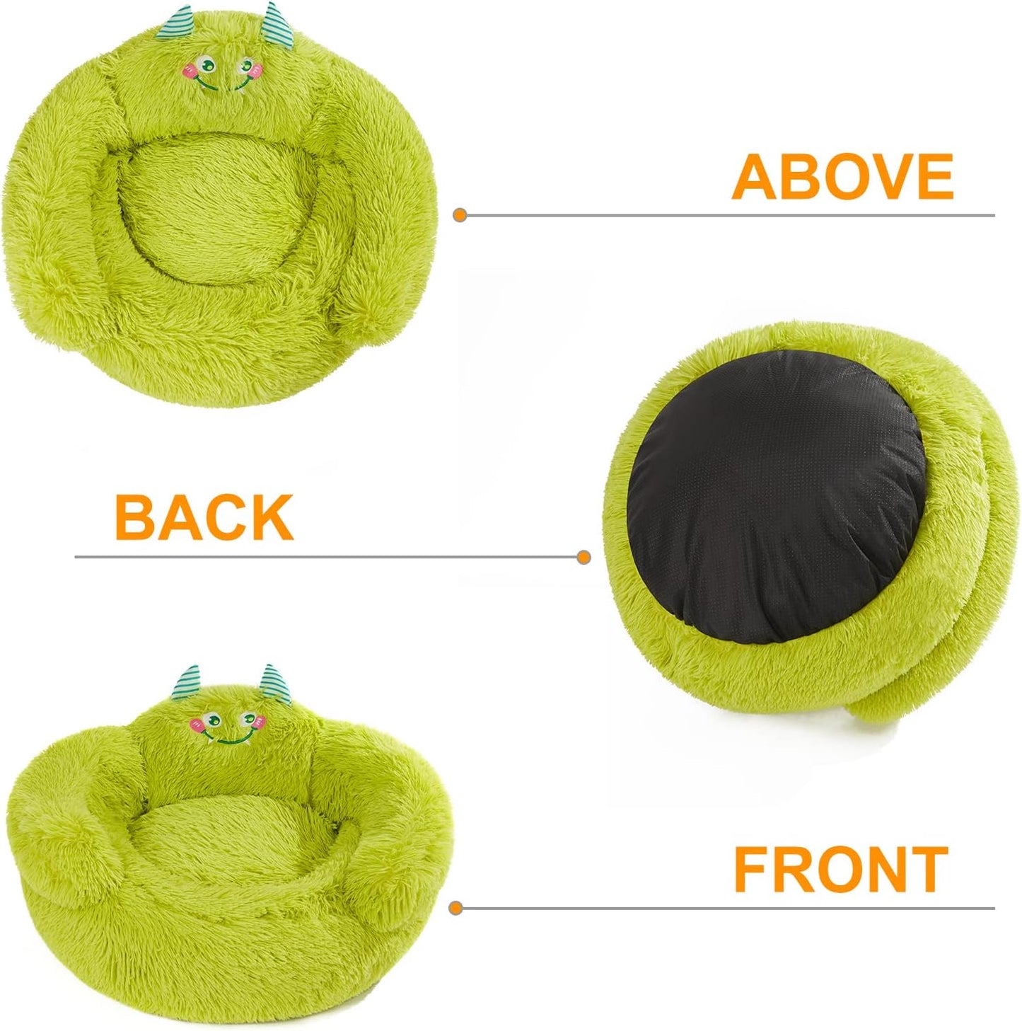 Cute Calming Dog and Cat Bed, Indoor High Bolster Donut Dog Beds, Comfortable Plush Cuddler Dog Bed, M(24"X24"X14") Size for Small Dogs and Cats, Cute Cartoon Soft Bed, Green.