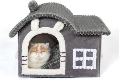 Kitten Cat House for Cat, Chimney Cat Houses for Indoor Cats, Enough Interior Space, Kitten Animal House for 3-7 Lbs Kitty Cat, Cartoon Cute Chimney Cat House