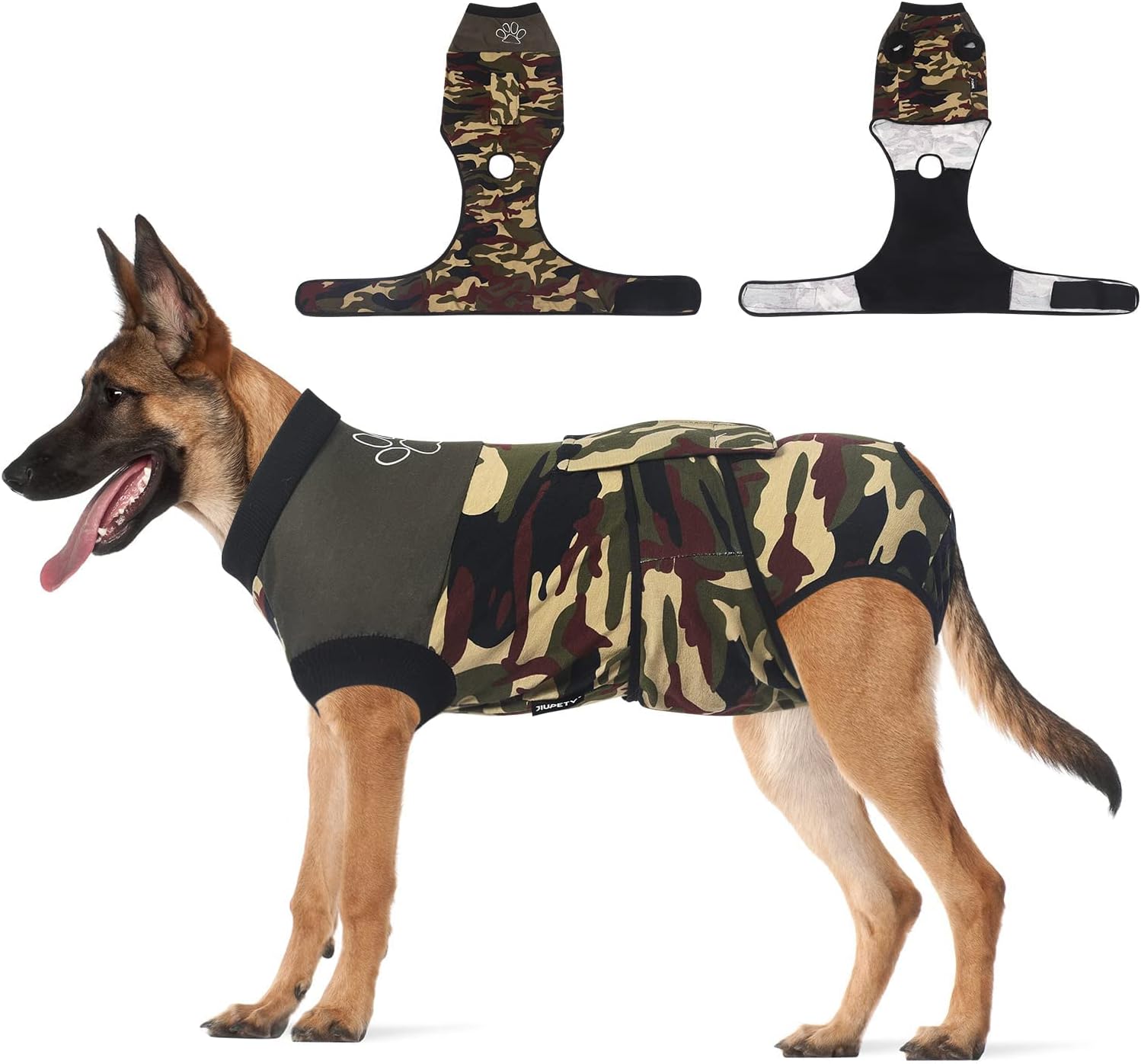 Dog Recovery Suit Adjustable, Dog Bodysuit for Abdominal Wound after Surgery, Substitute E-Collar, M Size, Anti-Licking Surgical Dog Onesies, Camo.