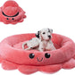 Cute Octopus Dog Bed with Smiling Face, Soft round Dog Bed with Removable Cushion, Cartoon Style and Smiling Face, Luxury, Soft, Comfy, Cozy, Fit Small to Large Dogs (Red)