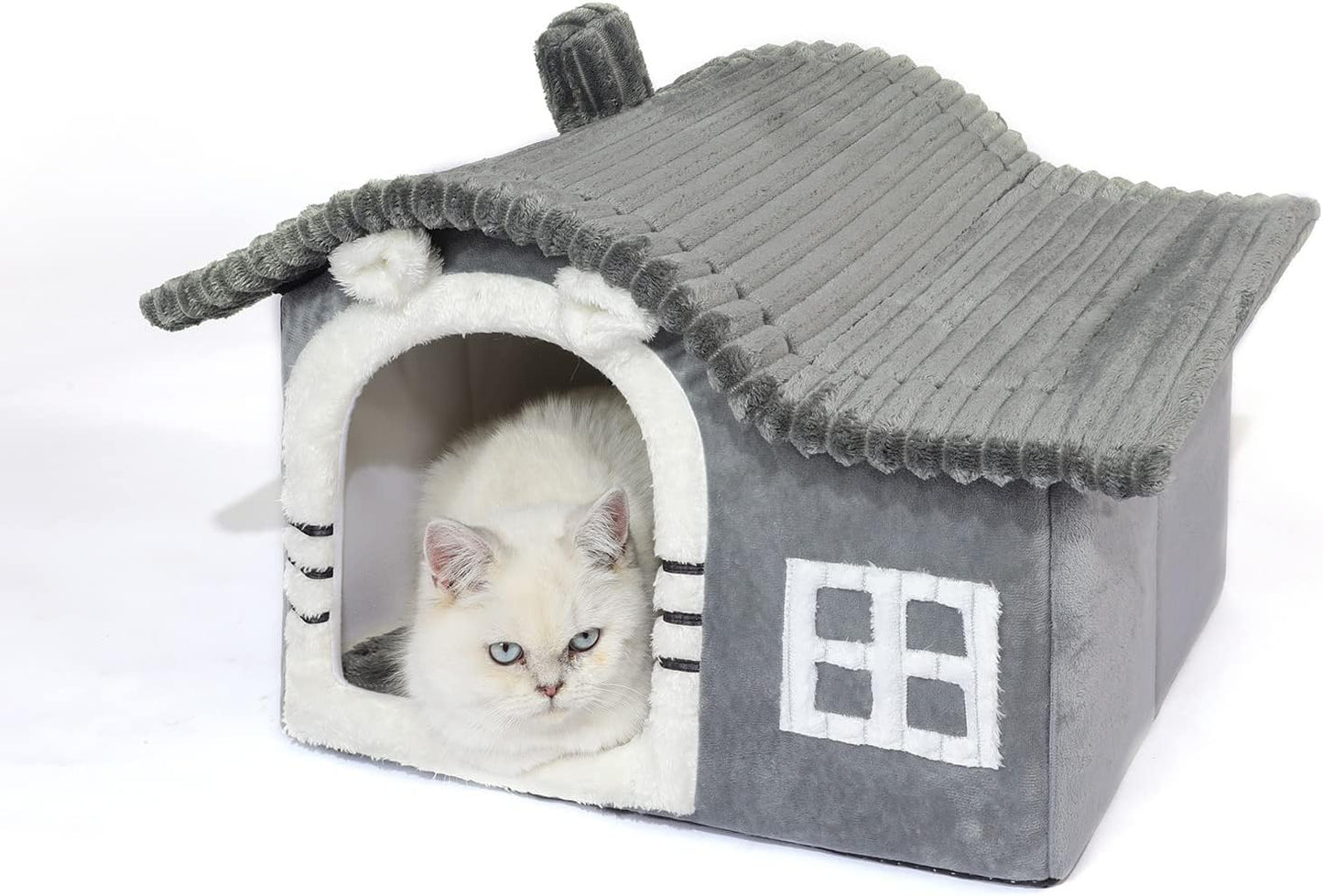 Kitten Cat House for Cat, Chimney Cat Houses for Indoor Cats, Enough Interior Space, Kitten Animal House for 3-7 Lbs Kitty Cat, Cartoon Cute Chimney Cat House