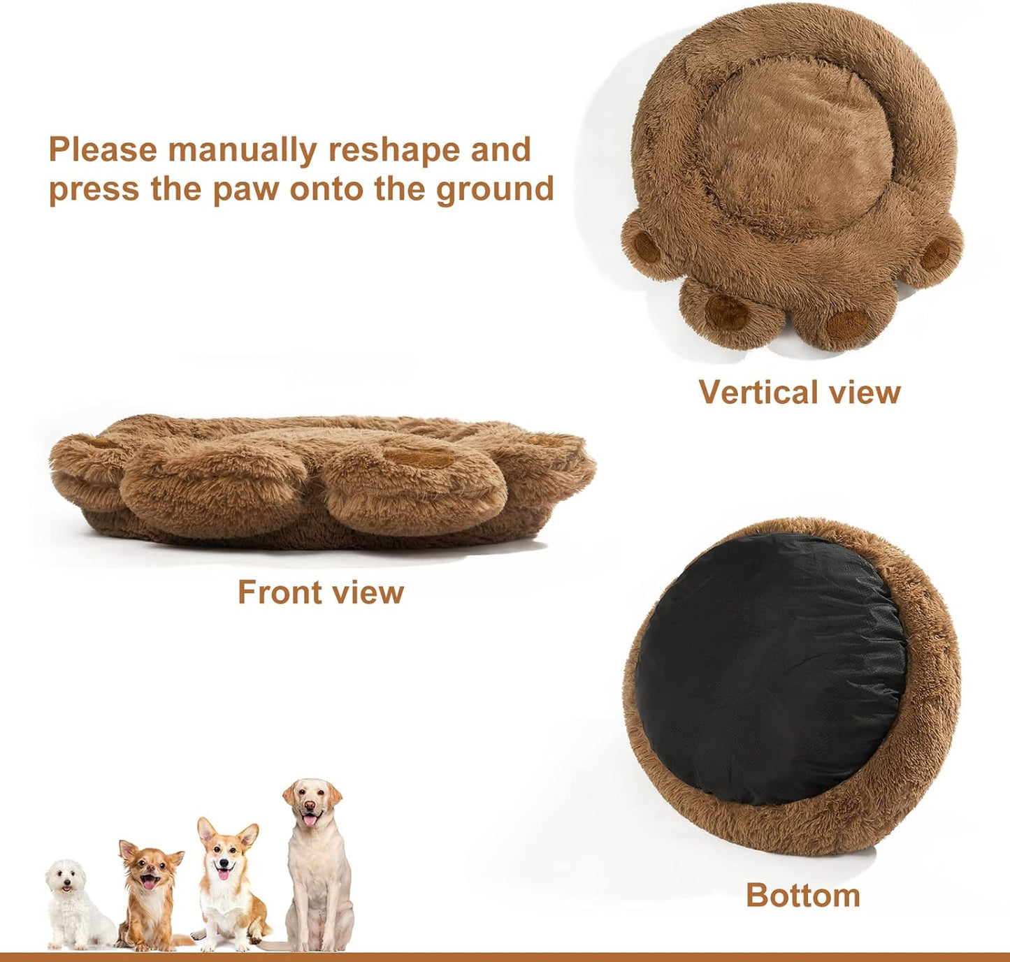 Brown Small Dog Bed, round Calming Donut Dog Bed, Flush and Fluffy Dog Bed, Comfy and Cozy Dog Bed, M Size (22"X22") Dog Bed with Non-Slip Bottom Dog Bed