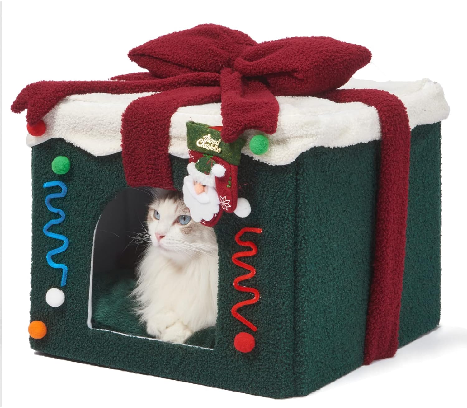 Christmas Cat House, Indoor Cat Bed, M(13.8"X13.8"X12.6") Size Cube for Kitten and Small Cat, Removeable Cat Cave with Non-Slip Bottom, for Cat.