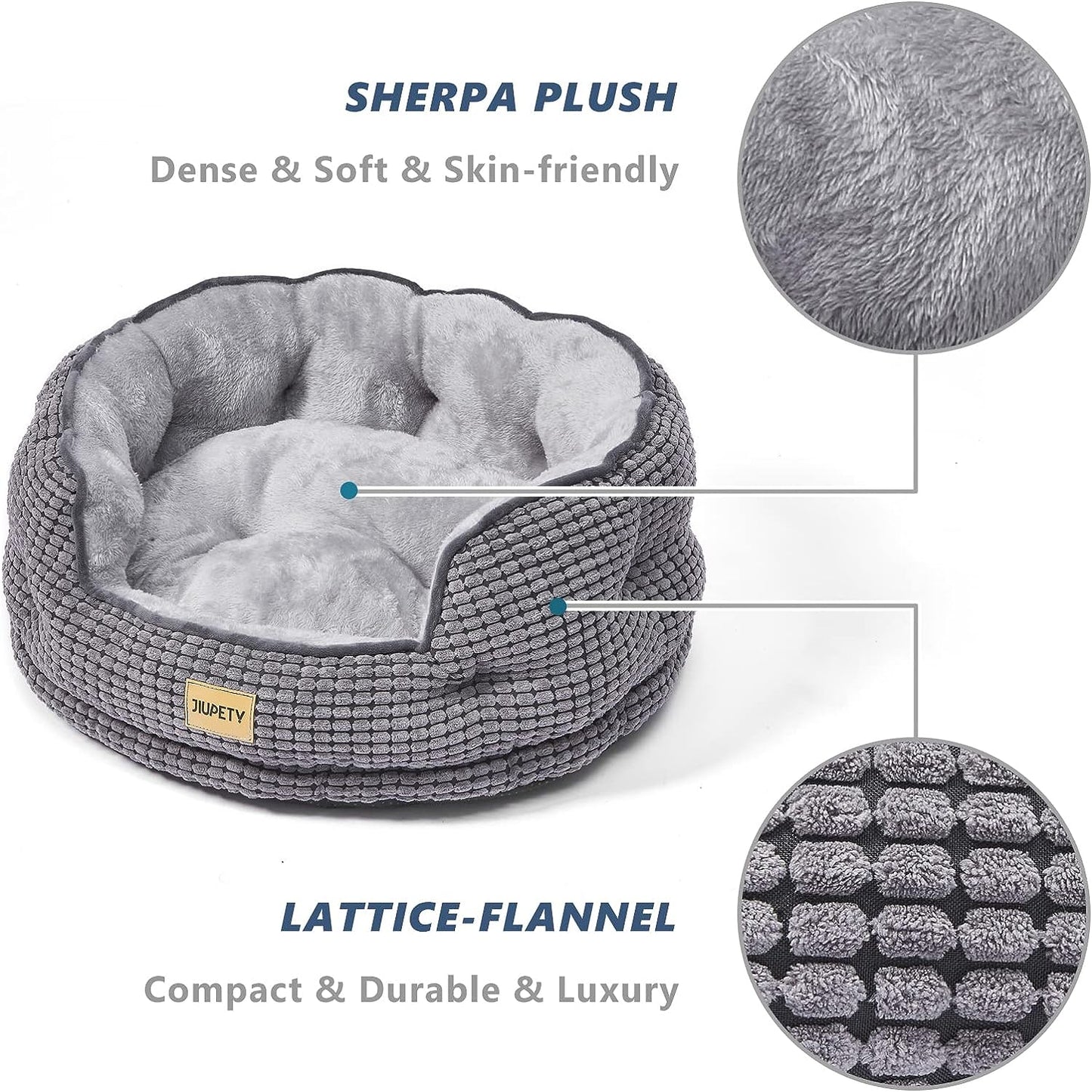 round Cat Beds for Indoor Cats,Washable Dog Beds for Small Medium Dogs,Pet Bed with Side for Puppy and Kitten.Large Soft Cat Bed All Seasons.10Lbs 20" Gray Black