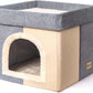 Cat Bed House | 2 in 1 Cat Houses for Indoor Cats | 16 Inch Cubic Large House | DIY | Multi-Colors (Sky Gray & White)