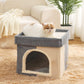 Cat Bed House | 2 in 1 Cat Houses for Indoor Cats | 16 Inch Cubic Large House | DIY | Multi-Colors (Sky Gray & White)