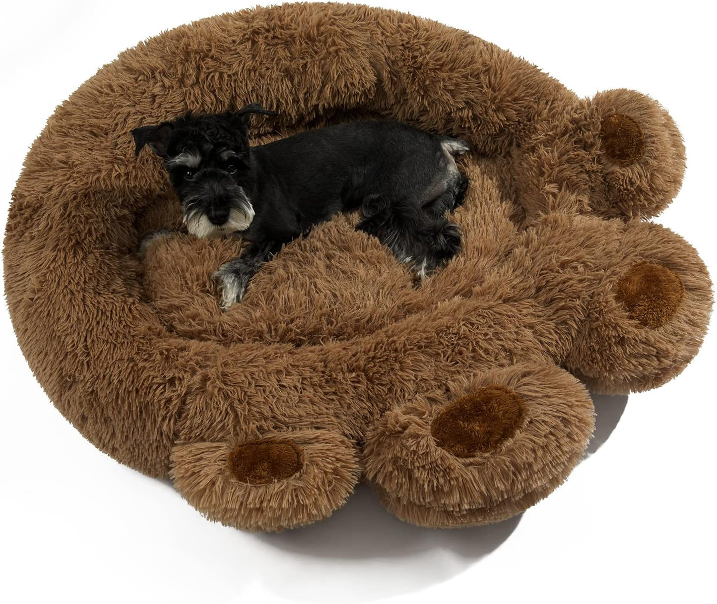 Brown Small Dog Bed, round Calming Donut Dog Bed, Flush and Fluffy Dog Bed, Comfy and Cozy Dog Bed, M Size (22"X22") Dog Bed with Non-Slip Bottom Dog Bed