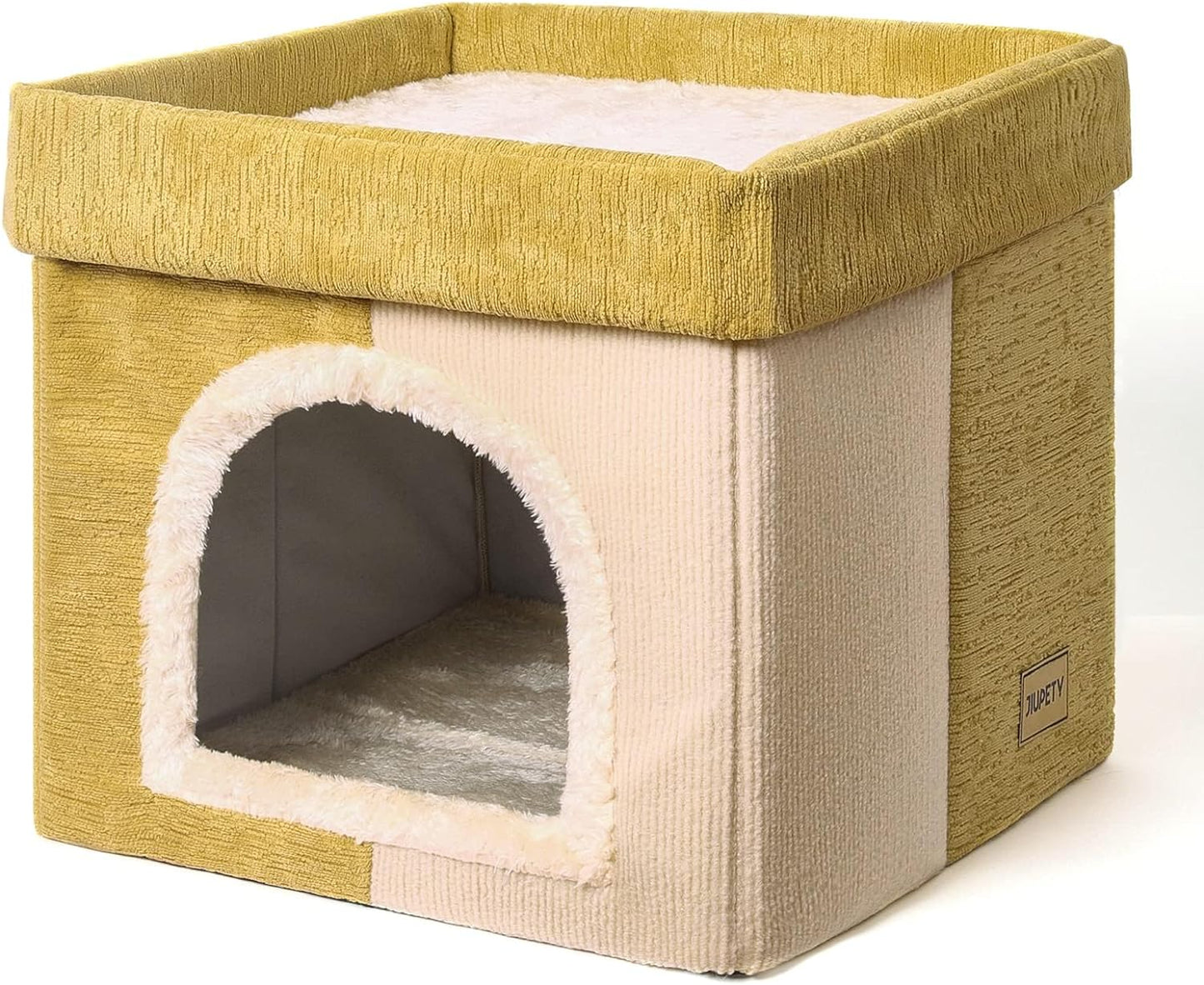 Cat Bed House | 2 in 1 Cat Houses for Indoor Cats | 16 Inch Cubic Large House | DIY | Multi-Colors (Sky Gray & White)